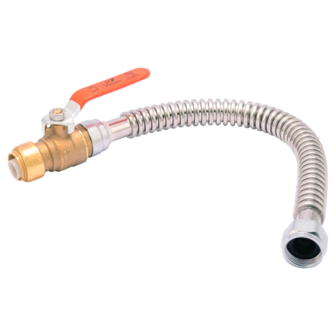 Sharkbite 18 . Corrosiebestendig Steel Corrugated Water Heater Connector 1/2 . Push-Fit Ball Valve x 3/4 . FIP