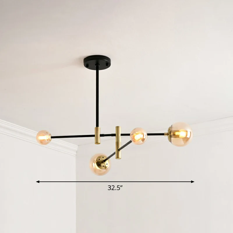 Simplicity Ball Shade Chandelier Glass Bedroom Suspended Lighting Fixture Pivotbaar Rod Arm Amber