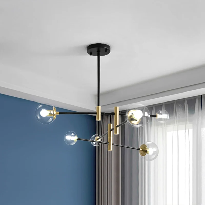 Simplicity Ball Shade Chandelier Glass Bedroom Suspended Lighting Fixture Wentelbaar Rod Arm Amber