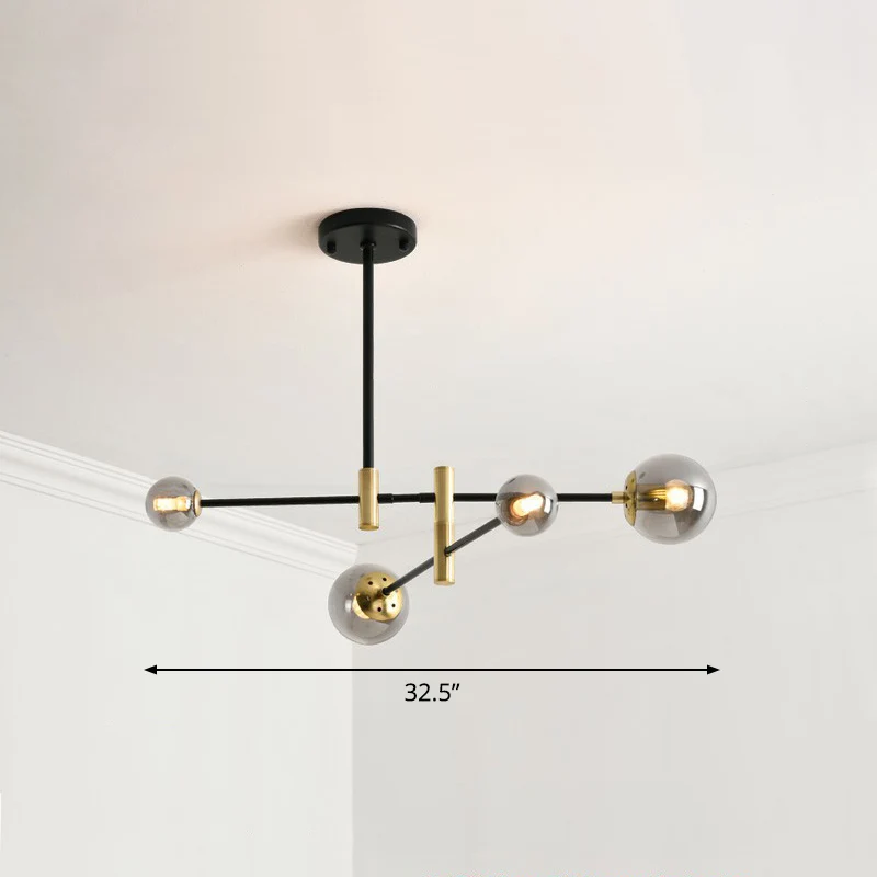 Simplicity Ball Shade Chandelier Glass Bedroom Suspended Lighting Fixture Wentelbaar Rod Arm Amber