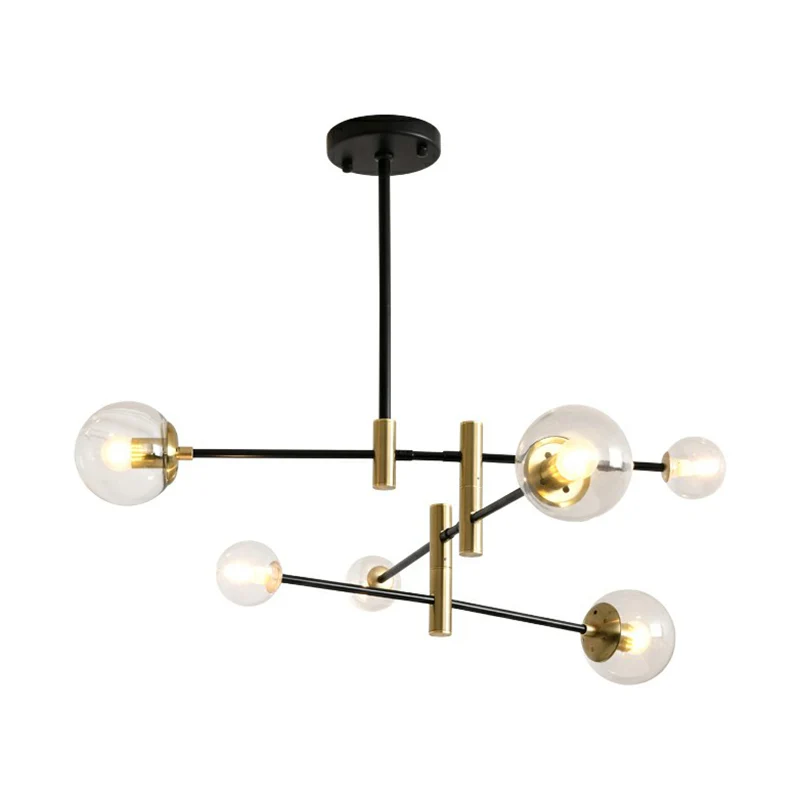 Simplicity Ball Shade Chandelier Glass Bedroom Suspended Lighting Fixture Wentelbaar Rod Arm Amber