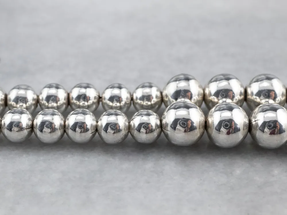 Sterling Kwikzilver Graduated Beaded Ball Necklace