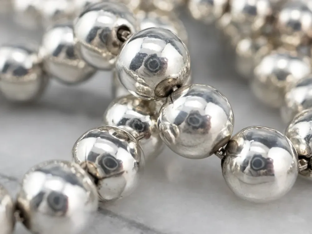 Sterling Kwikzilver Graduated Beaded Ball Necklace