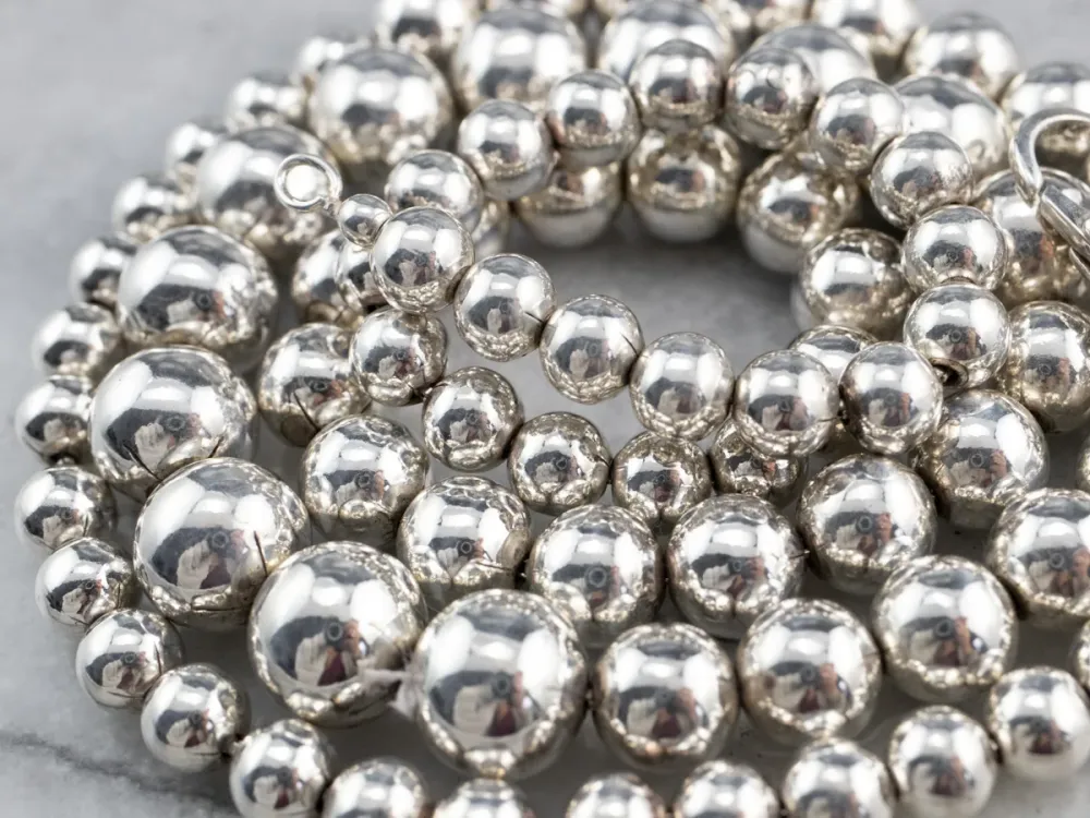 Sterling Zilver Graduated Beaded Ball Necklace