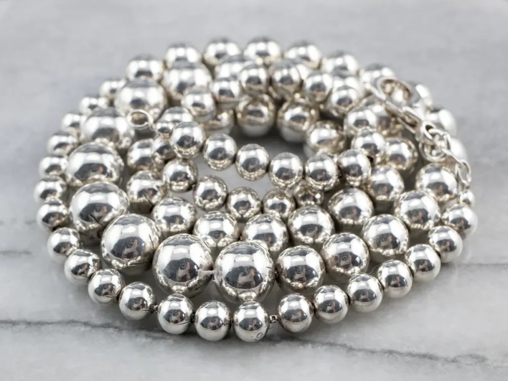 Sterling Zilver Graduated Beaded Ball Necklace