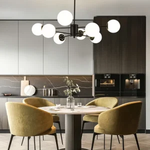 Strak Minimalistic Ball Chandelier Opal Glass Living Room Ceiling Suspension Lamp Black