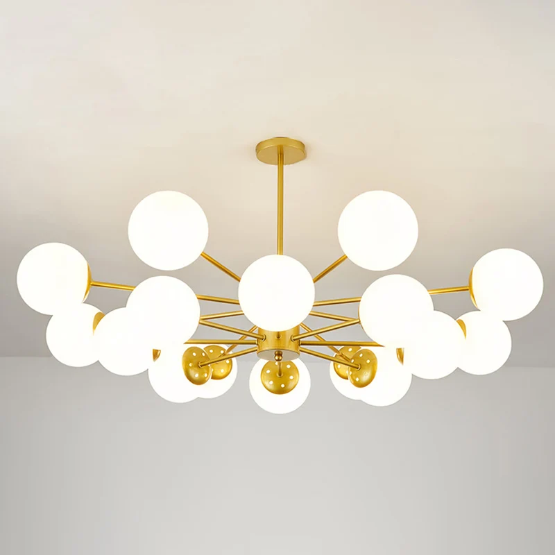 Strak Minimalistic Ball Chandelier Opal Glass Living Room Ceiling Suspension Lamp Black