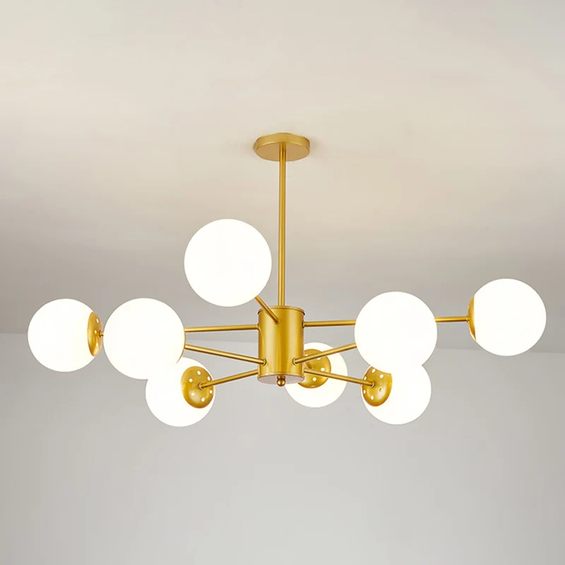 Strak Minimalistic Ball Chandelier Opal Glass Living Room Ceiling Suspension Lamp Black