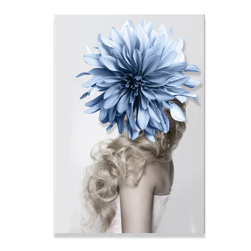 Stylish Woman Wearing Mask Canvas Girls Bedroom, Light Color, Reliëf Surface Blue