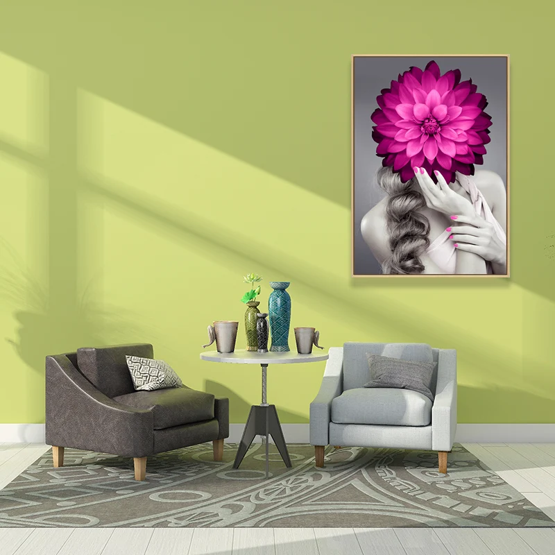 Stylish Woman Wearing Mask Canvas Girls Bedroom, Light Color, Reliëf Surface Blue