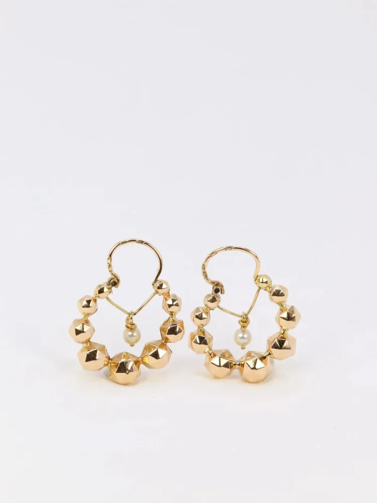 Vintage hoop earrings mosterdgeel gold faceted balls and pearls