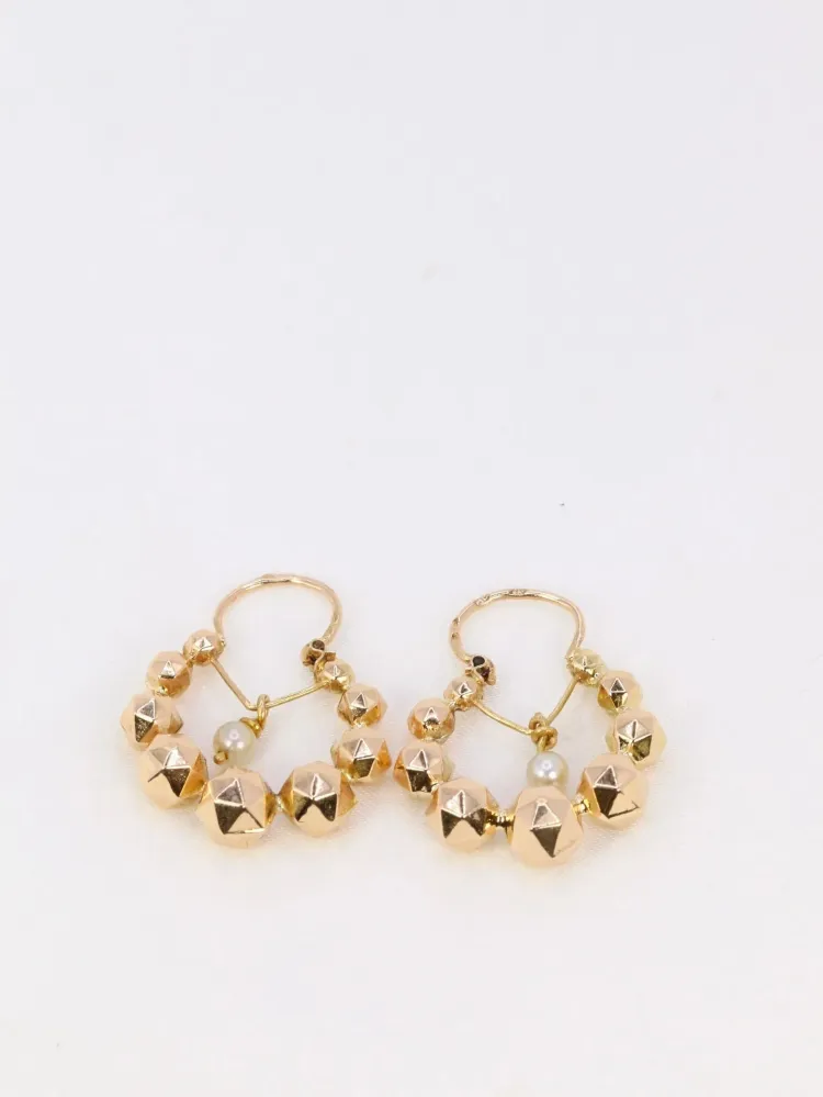 Vintage hoop earrings mosterdgeel gold faceted balls and pearls
