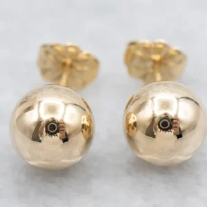 Vintage Polished Verguld Ball Stud Earrings