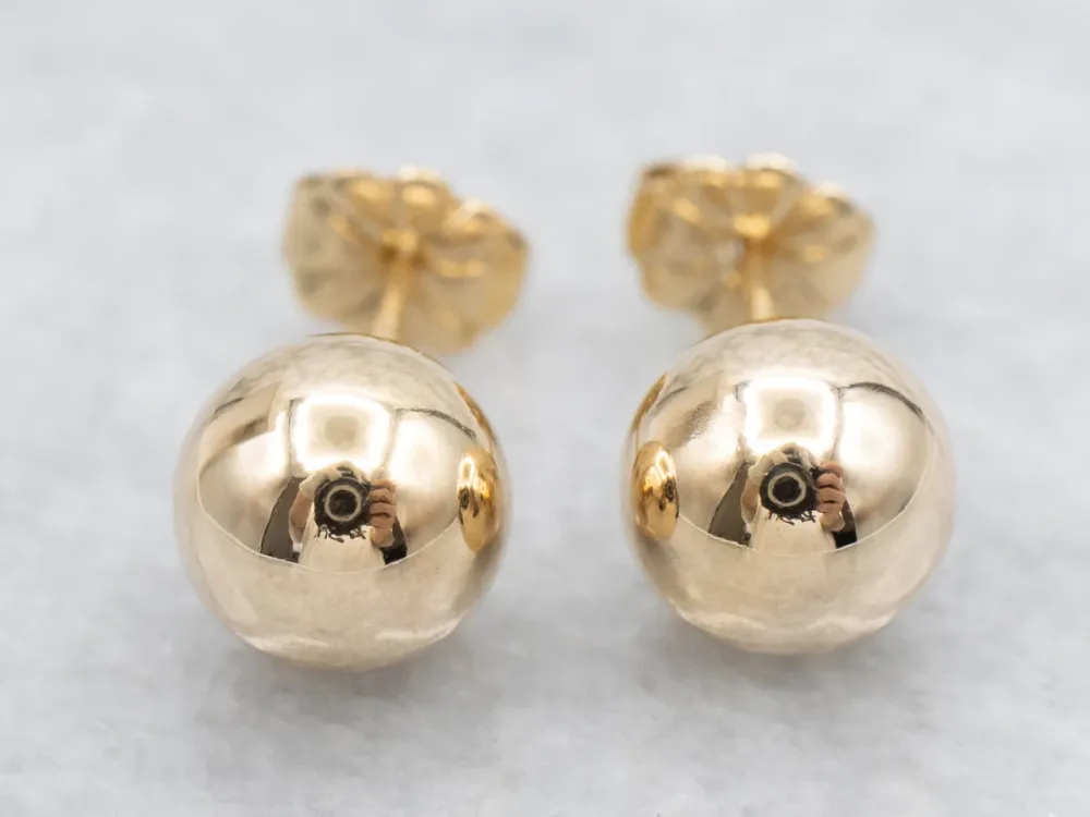 Vintage Polished Verguld Ball Stud Earrings