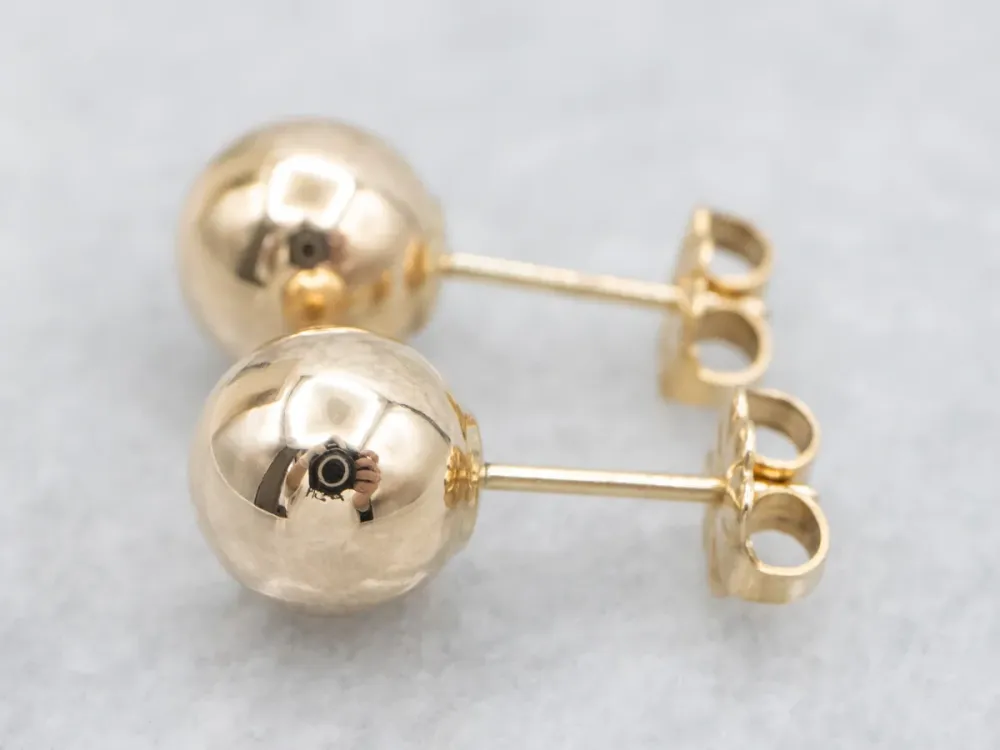 Vintage Polished Verguld Ball Stud Earrings