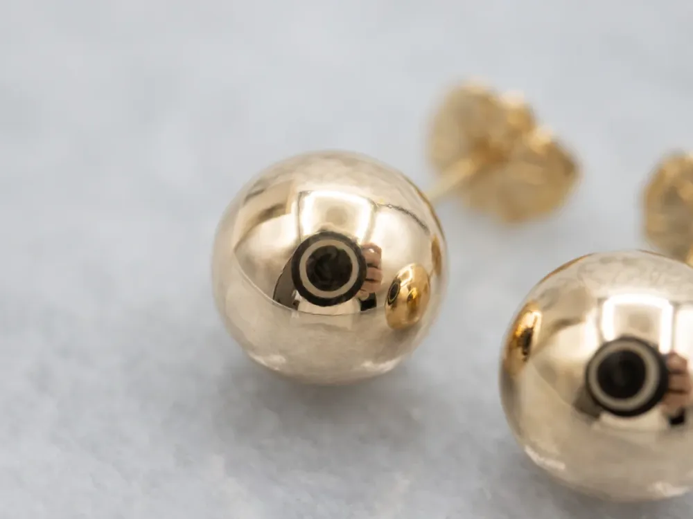 Vintage Polished Verguld Ball Stud Earrings