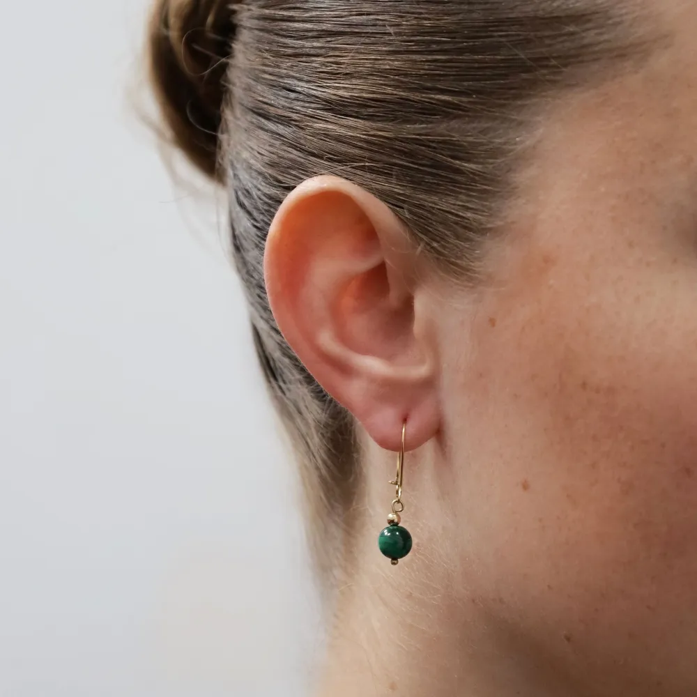 Vintage zonnegeel gold earrings green malachite balls