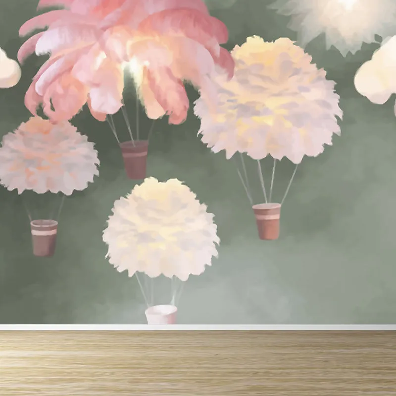 Volledig formaat verenballon muurschildering meisjeskamer cartoon wanddecoratie lichtroze, wasbaar