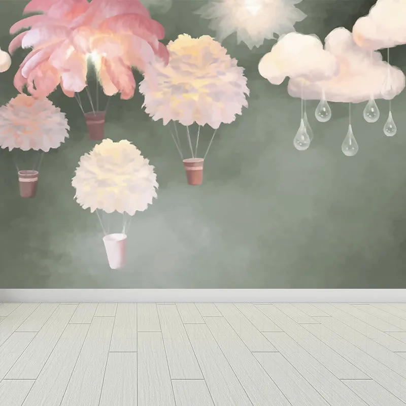 Volledig formaat verenballon muurschildering meisjeskamer cartoon wanddecoratie lichtroze, wasbaar