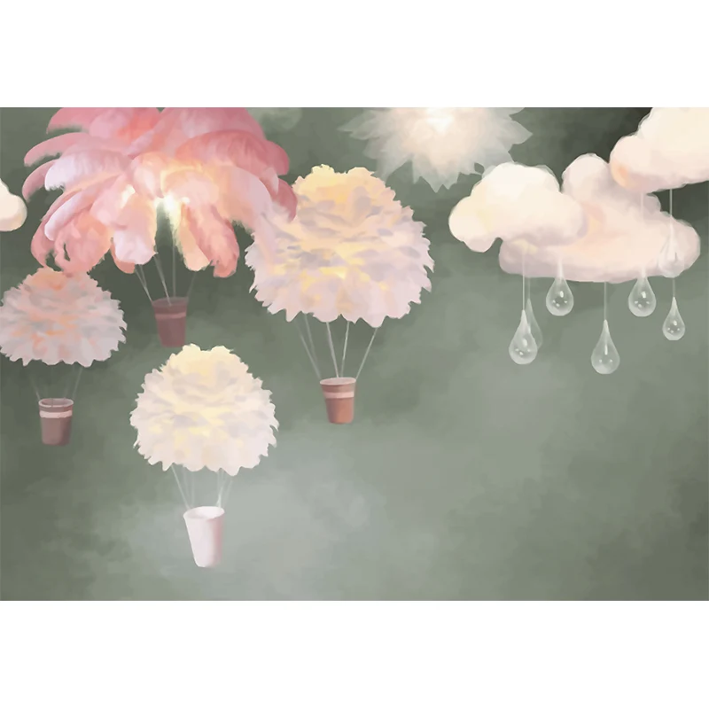 Volledig formaat verenballon muurschildering meisjeskamer cartoon wanddecoratie lichtroze, wasbaar