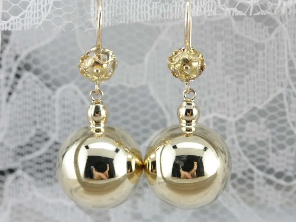 Yellow Gold Ball Drop Earrings