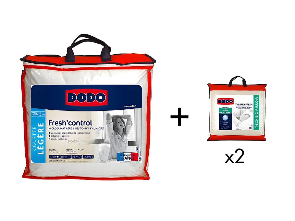 Pack DODO anti-transpirant dekbed 220x240cm + 2 hoofdkussens 60x60cm verkoelend effect