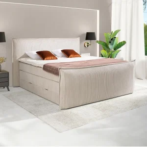 Set boxspring met hoofdeinde + bedbodems met opbergruimte + matras + dekmatras RHODA van PALACIO.
