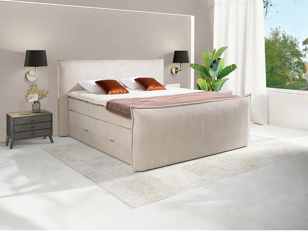 Set boxspring met hoofdeinde + bedbodems met opbergruimte + matras + dekmatras RHODA van PALACIO.