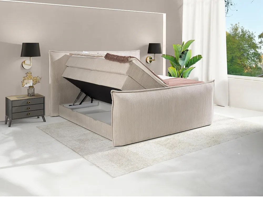 Set boxspring met hoofdeinde + bedbodems met opbergruimte + matras + dekmatras RHODA van PALACIO.