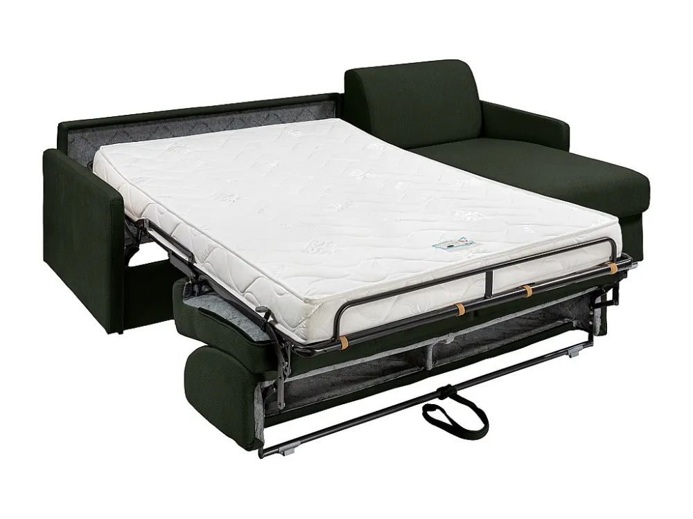 Snel om te bouwen slaapbank met hoek dennengroene stof Bed met latten van 160 cm Matras 14 cm CALIFE