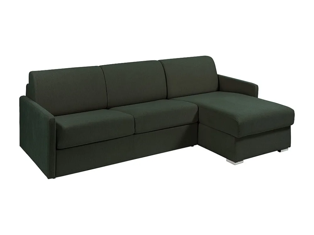 Snel om te bouwen slaapbank met hoek dennengroene stof - Bed van 160 cm - Matras 18 cm - CALIFE