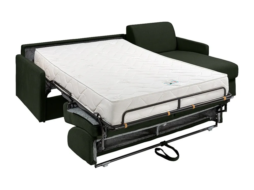 Snel om te bouwen slaapbank met hoek dennengroene stof - Bed van 160 cm - Matras 22 cm - CALIFE