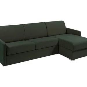 Snel om te bouwen slaapbank met hoek dennengroene stof Bed met latten van 160 cm Matras 18 cm CALIFE