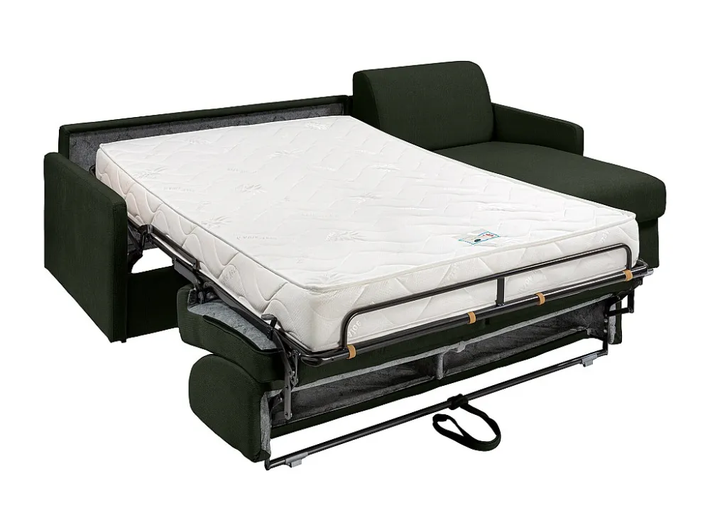 Snel om te bouwen slaapbank met hoek dennengroene stof Bed met latten van 160 cm Matras 18 cm CALIFE