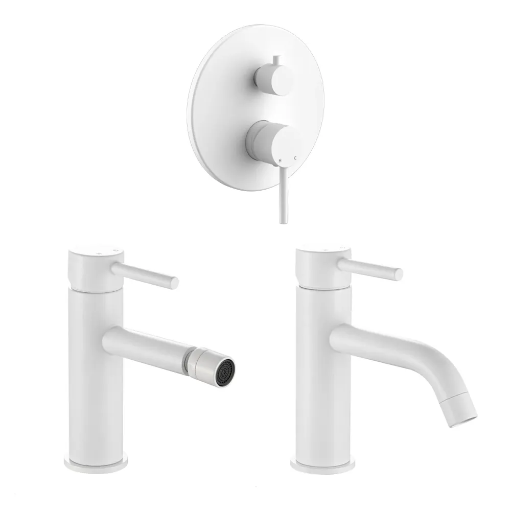 Composition mixers washbasin, bidet and 2-way Moon shower gedempt white brass