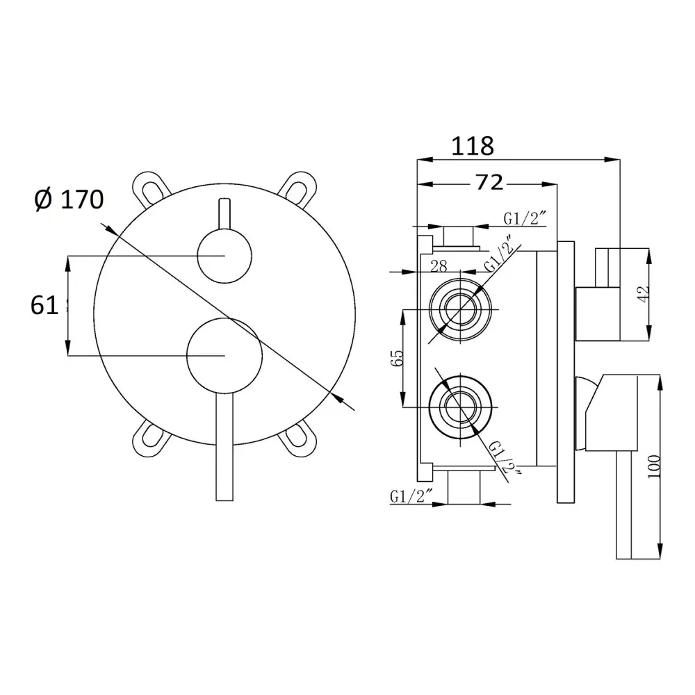 Composition mixers washbasin, bidet and 2-way Moon shower gedempt white brass