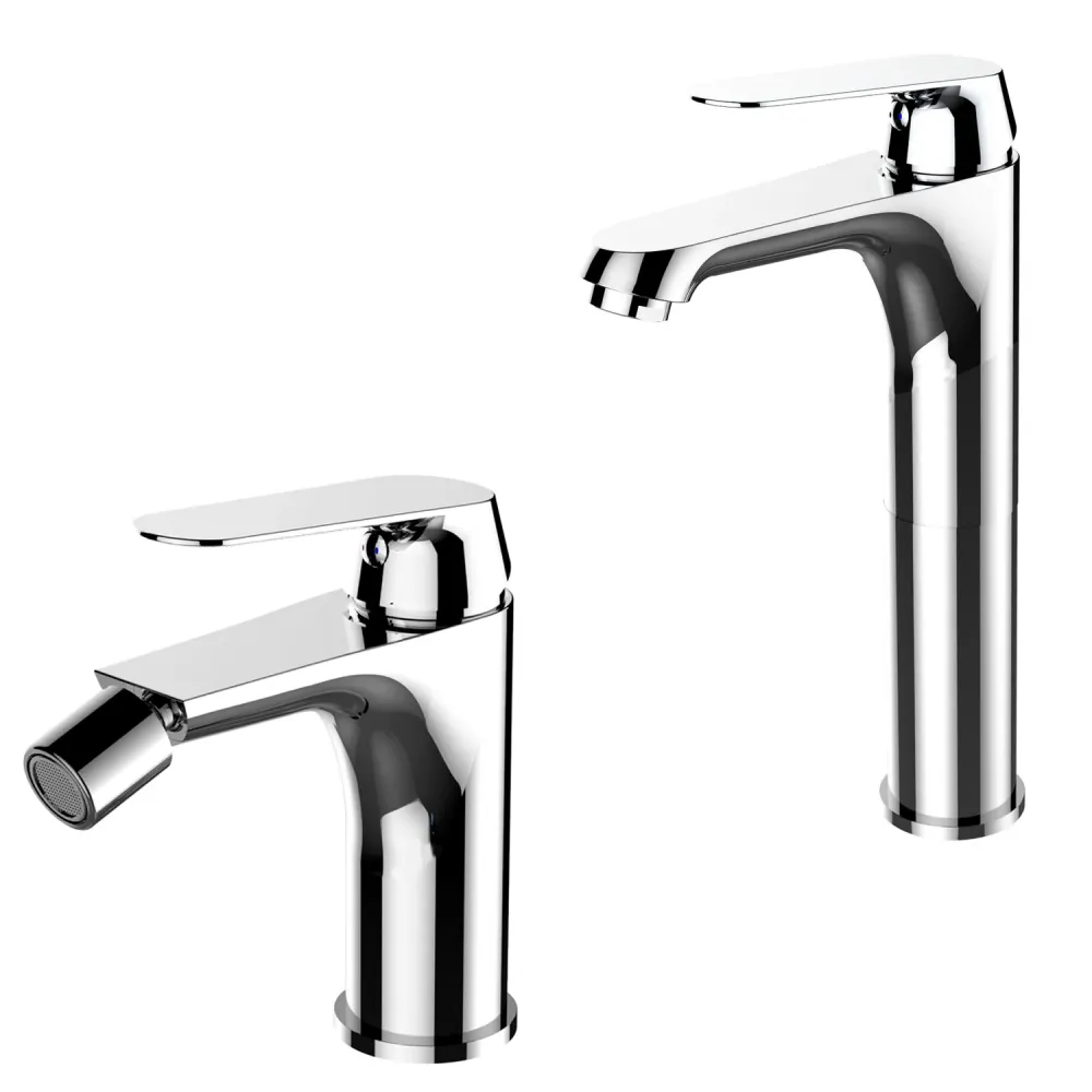 Pair mixers tall washbasin and bidet Echo series chrome-plated geel koper
