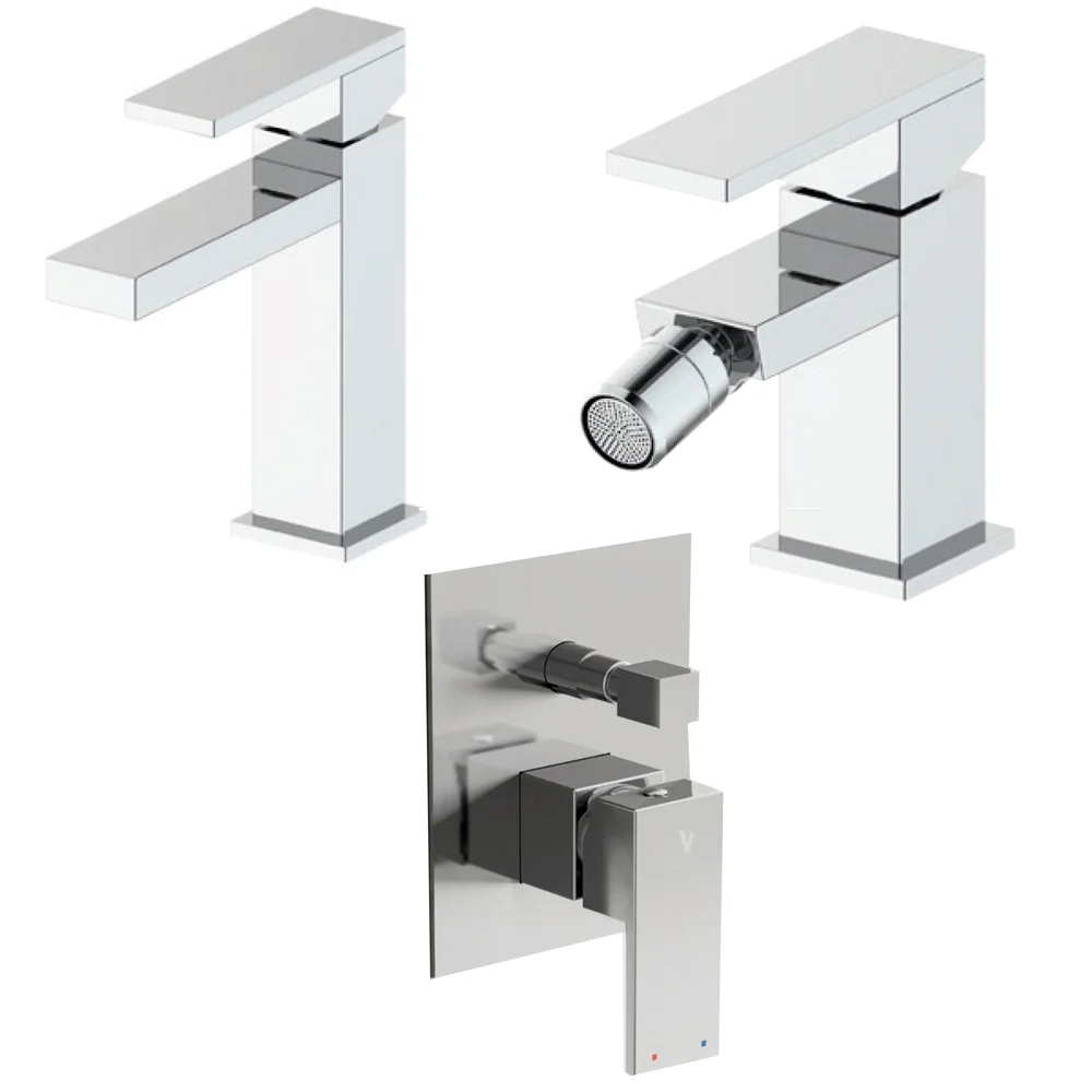 Square composition basin mixer, bidet and shower 2-way diverter