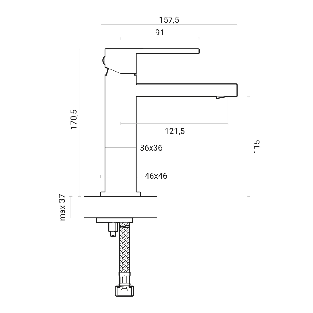 Square composition basin mixer, bidet and shower 2-way diverter