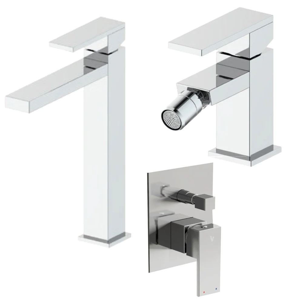Square composition high basin mixer, bidet and shower 2-way diverter