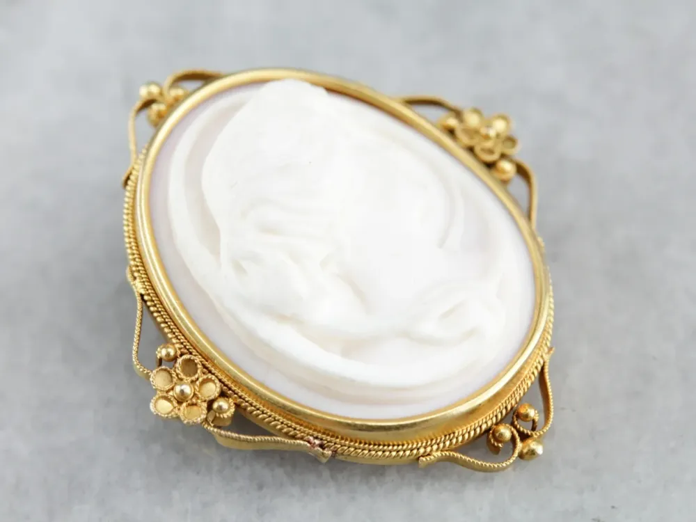 Antique Pink Cameo Brooch or Pendant