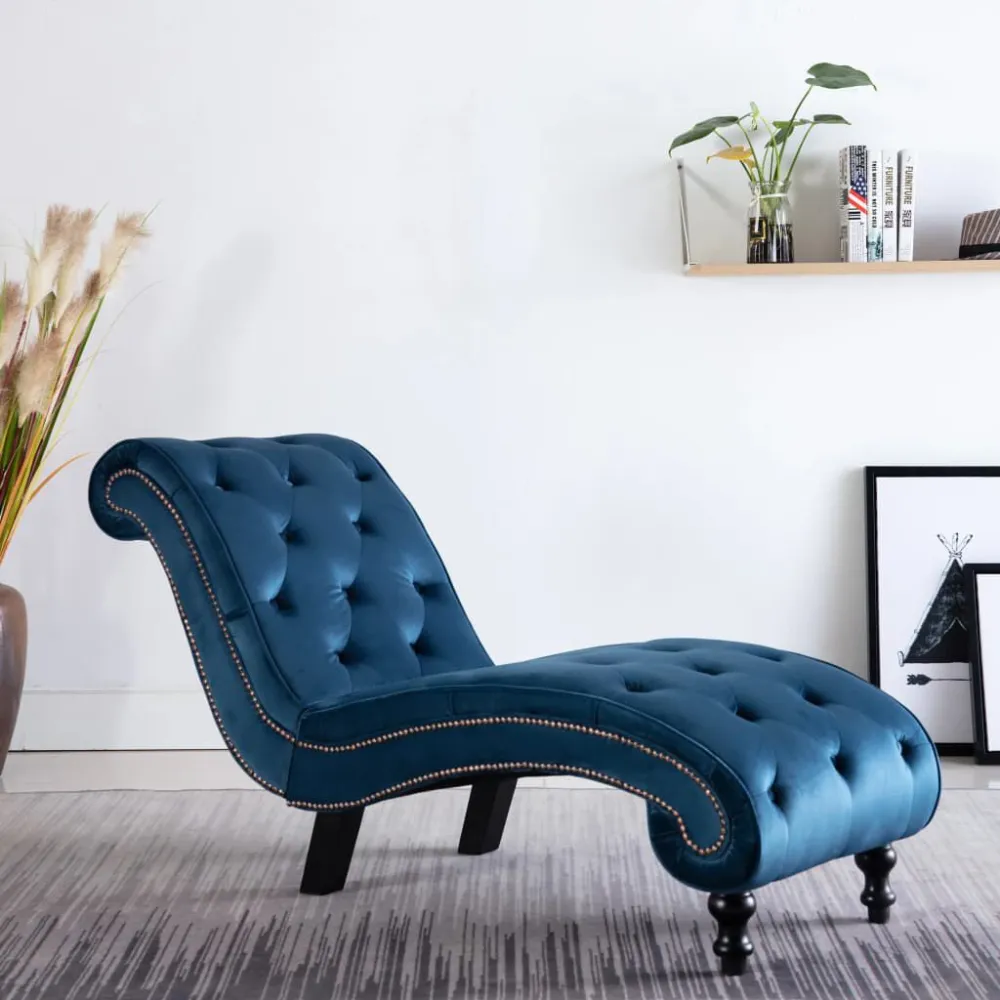Chaise longue fluweel blauw Gemaakt van jersey katoenmix