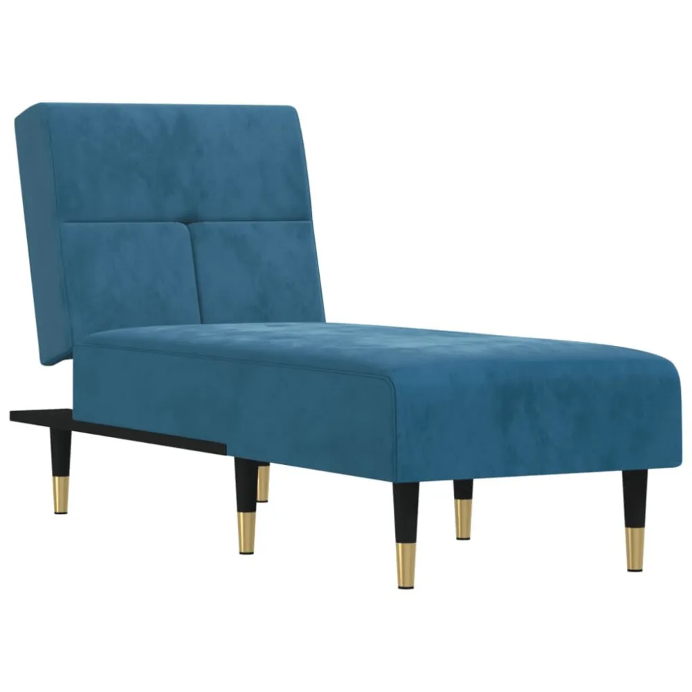 Chaise longue fluweel blauw met antislip rand