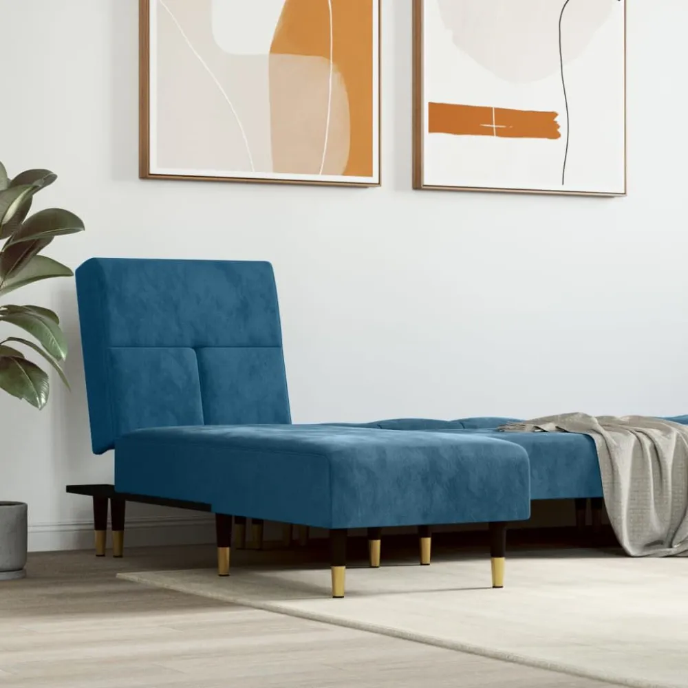 Chaise longue fluweel blauw met antislip rand