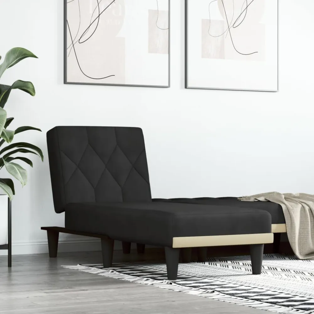 Chaise longue fluweel zwart met elastische band en linten