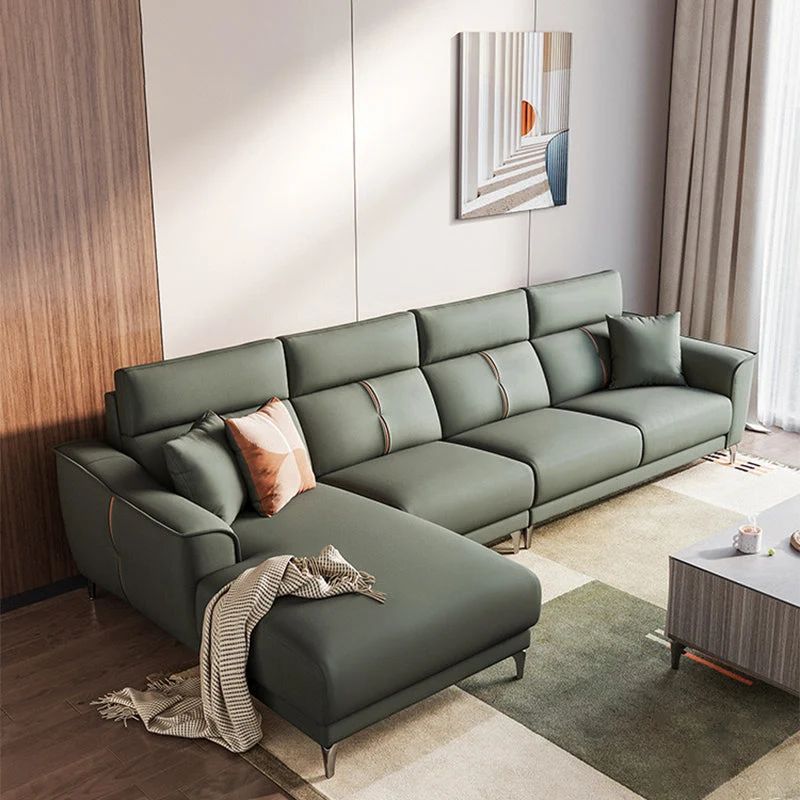 Contemporary Style Faux Leather Stevig Color Sewn Pillow Back Sofa effen kleuren en patronen Green
