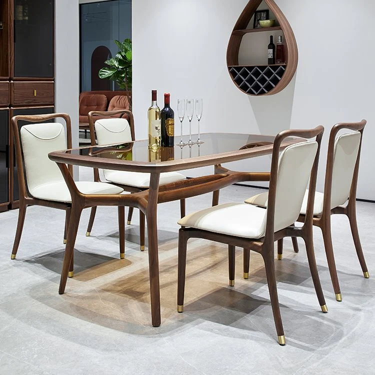 Dining Room Contemporary Notenhout Wood Upholstered Solid Back Dining Chair