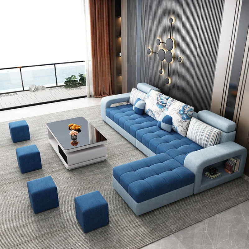 Farmhouse U Sofa Zeeblauw Loose Back Faux Leather/Fabric Seating Storage voor fauteuils en banken 83l