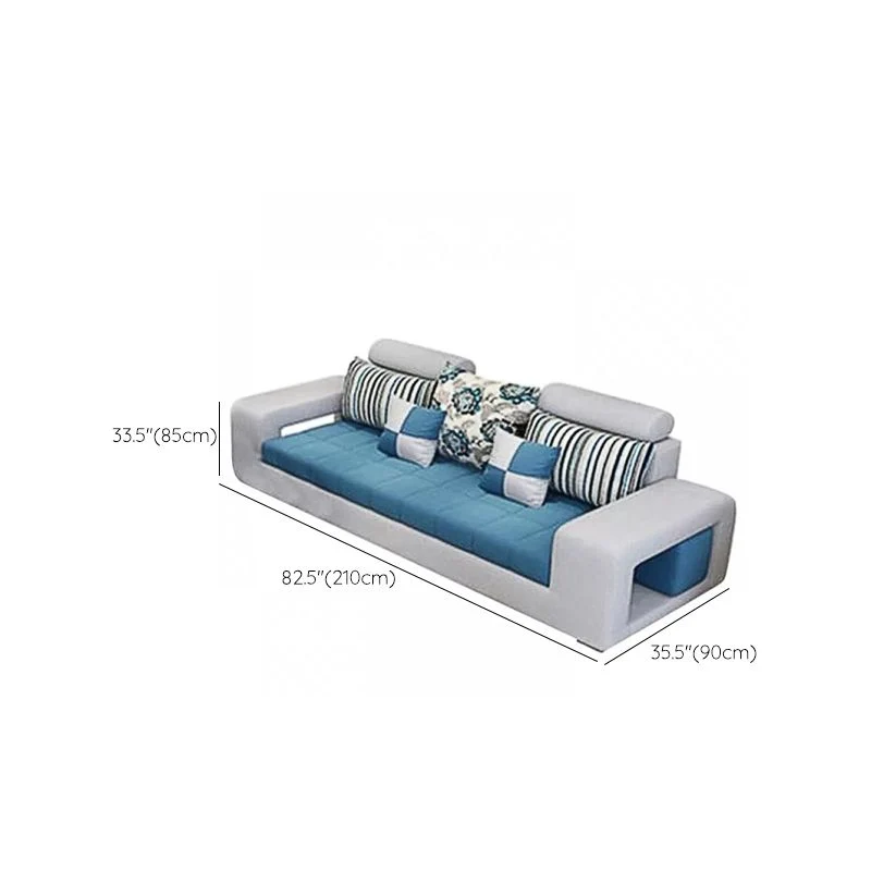 Farmhouse U Sofa Zeeblauw Loose Back Faux Leather/Fabric Seating Storage voor fauteuils en banken 83l
