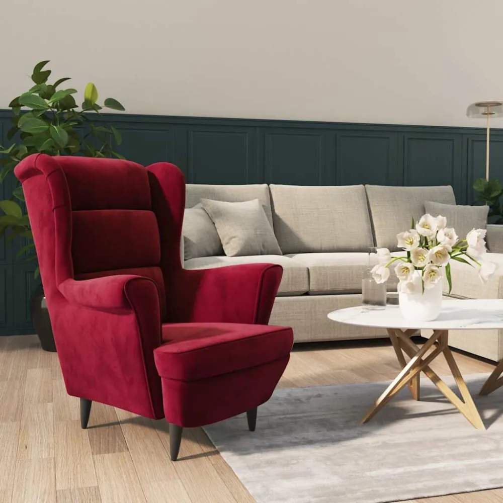 Fauteuil fluweel wijnrood met antislip rand